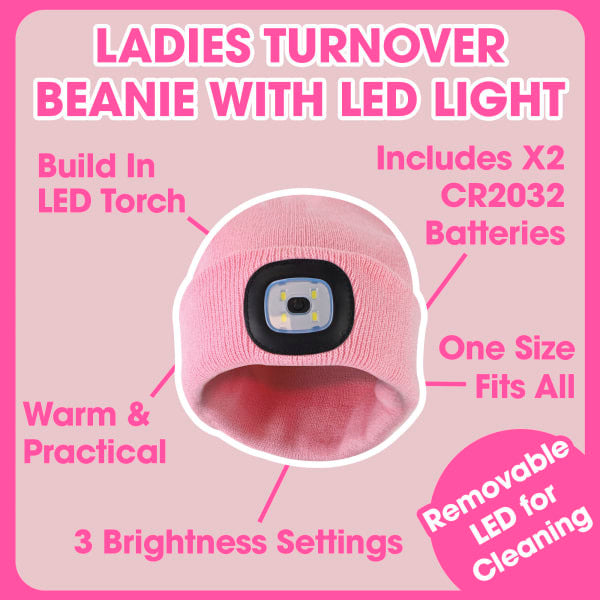 Sock Snob ladies knitted beanie hat with LED headlamp, UK version