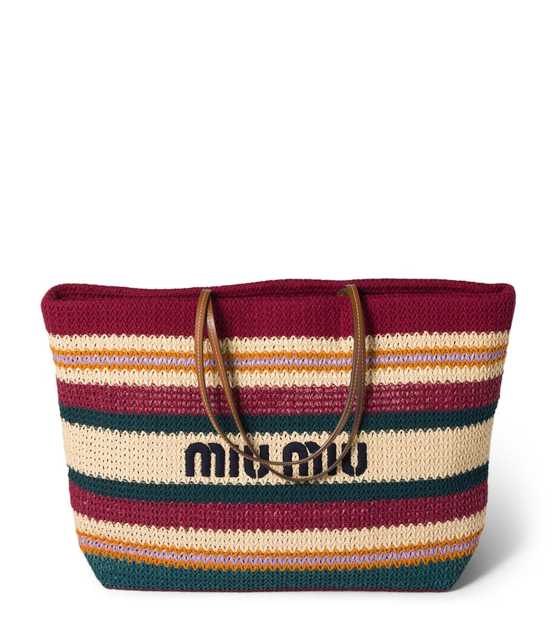 Miu Miu raffia-effect woven tote bag H34cm (British brand)