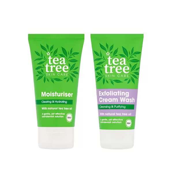Tea Tree skincare duo exfoliating wash and moisturiser 200ml (British brand)