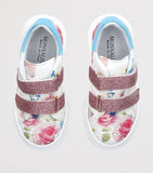 Monnalisa floral print leather sneakers for children with Velcro fastening, imported from the UK