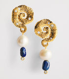 Anni Lu gold-plated Jetset earrings with pearl and lapis lazuli - British product
