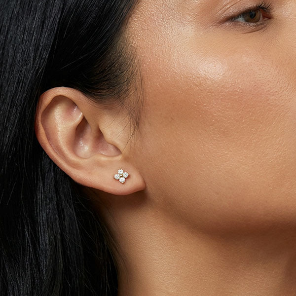 MUCHV flower stud earrings, 18k gold or silver, imported from the UK