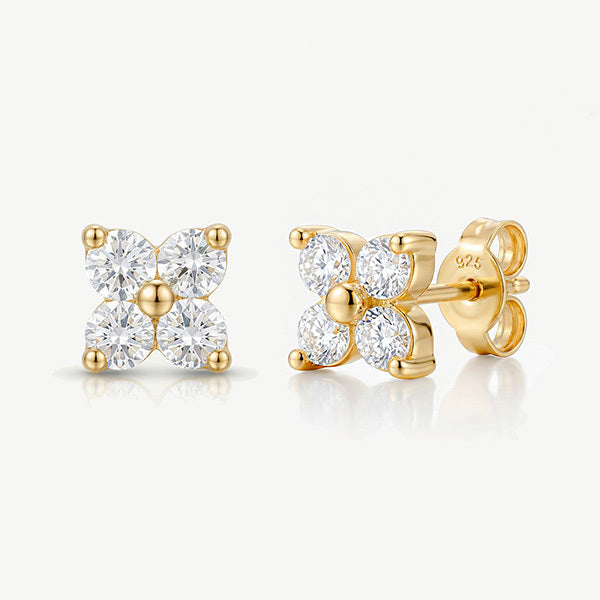 MUCHV flower stud earrings, 18k gold or silver, imported from the UK