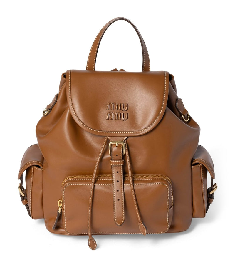 Miu Miu leather backpack, multi-pocket design, imported from the UK