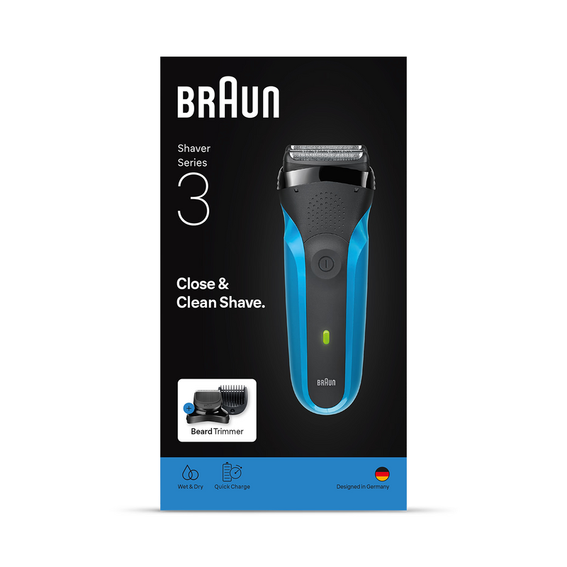 Braun Series 3 electric shaver black blue, imported from the UK
