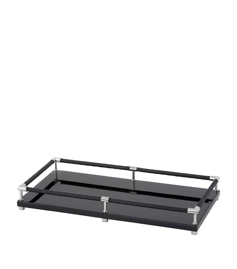 Riviere leather-trim lacquered tray 40cm x 22cm, imported from the UK