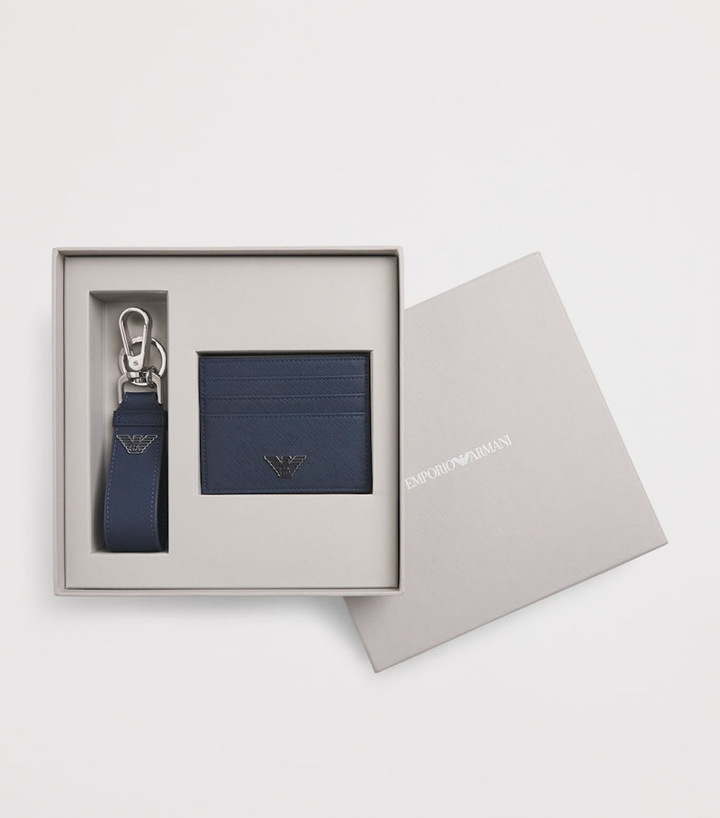 Emporio Armani leather card holder and keyring set, UK version