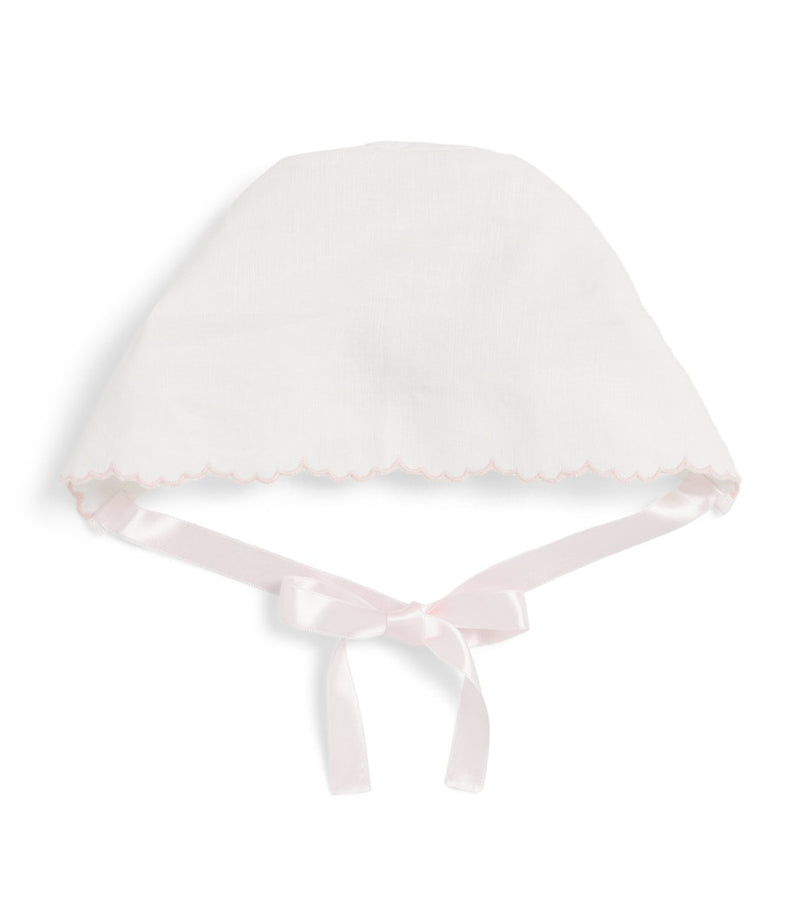 Pepa London linen-silk bonnet with scalloped trim, imported from the UK