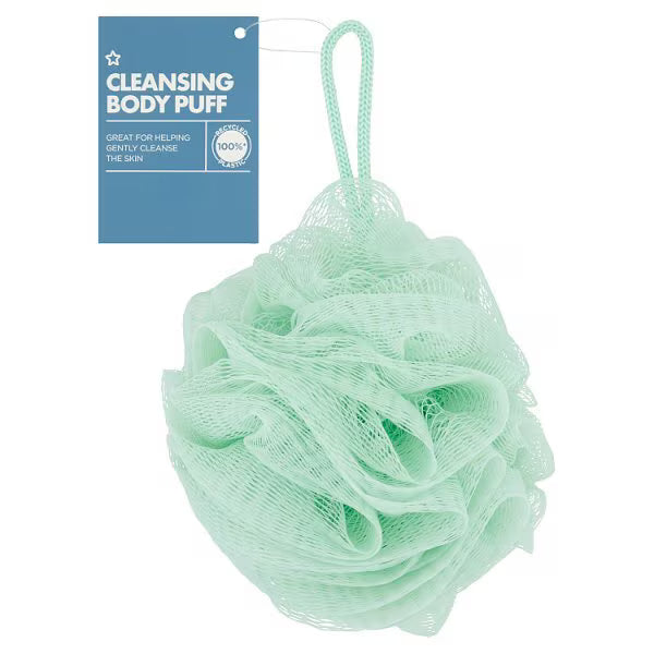 Superdrug green cleansing body puff for skin care (British brand)