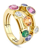 Boodles Raindance ring with multicoloured gemstones, imported from the UK