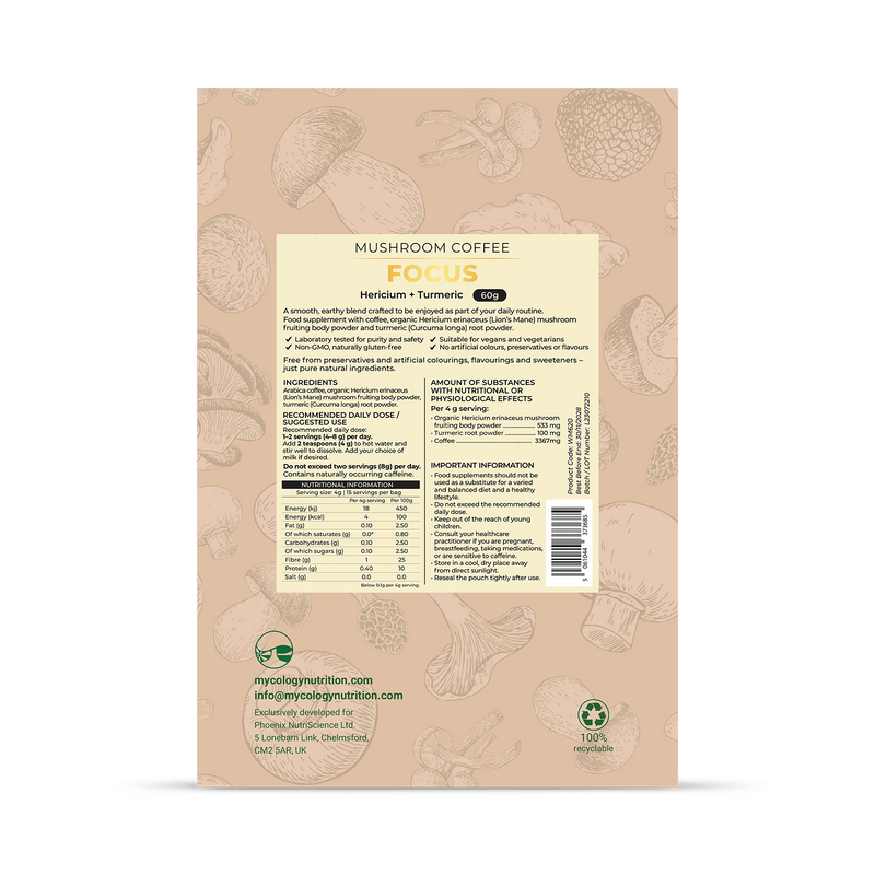Mycology Nutrition Focus Coffee Lion's Mane Turmeric 60g (British brand)