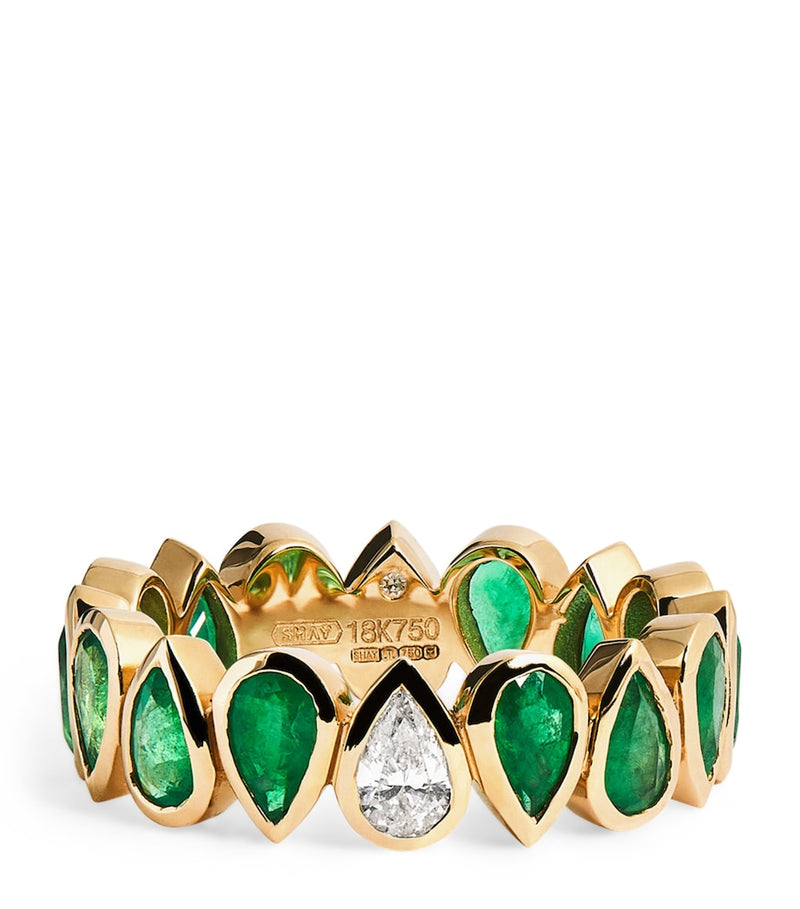 SHAY yellow gold eternity ring with emeralds and diamond (British brand)