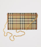Burberry check chain wallet with jacquard design and leather trims - British product