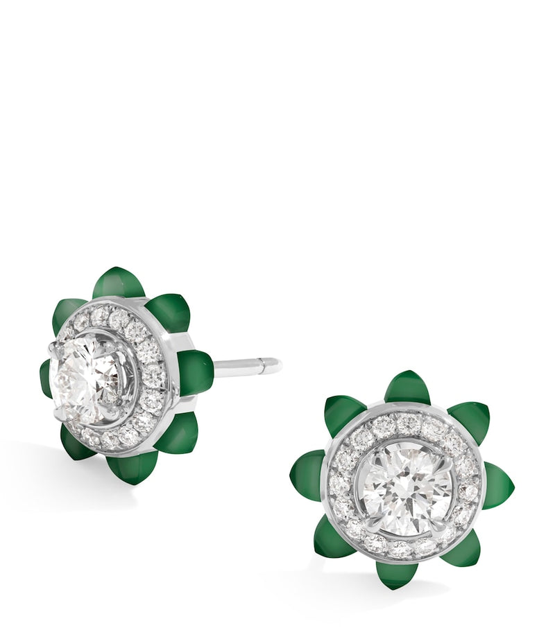 Marli New York Tip-Top earrings with diamonds and green agate, imported from the UK