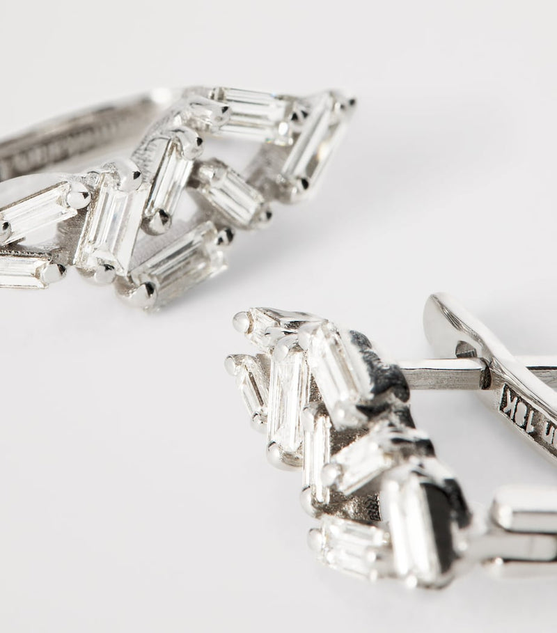 Suzanne Kalan white gold diamond cluster huggie earrings, UK version
