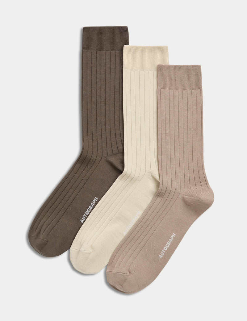 3pk Egyptian Cotton Rich Ribbed Socks