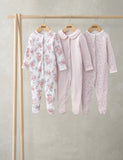 3pk Pure Cotton Floral Sleepsuits (0-24 Mths)
