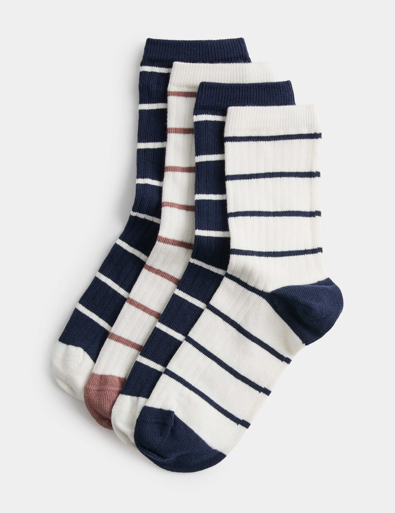 Ankle socks coloured rib stripe pack of 4, imported from the UK