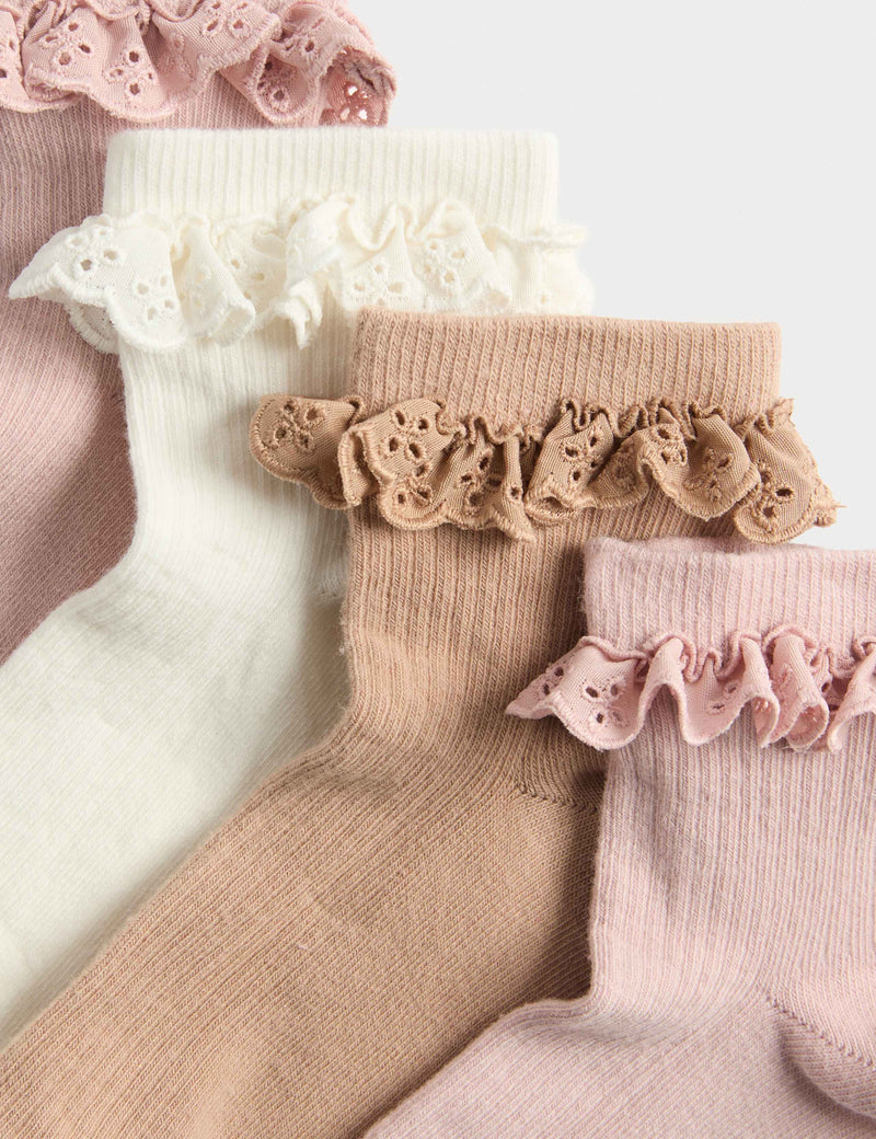 Cotton rich broderie frill socks 4 pack size 6-7 - British product