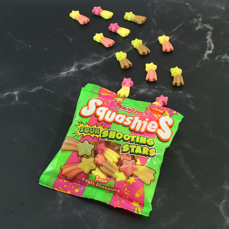Swizzels Squashies Sour Shooting Stars sour fruit gums 100g - British product