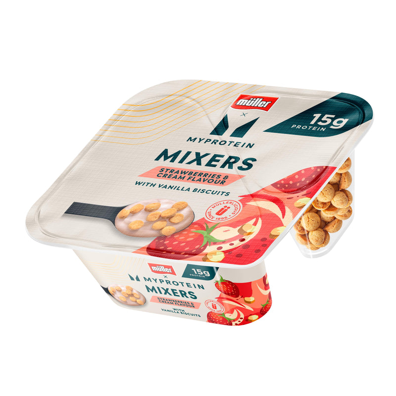 Müller x Myprotein yogurt Strawberries & Cream Mixers 140g, imported from the UK