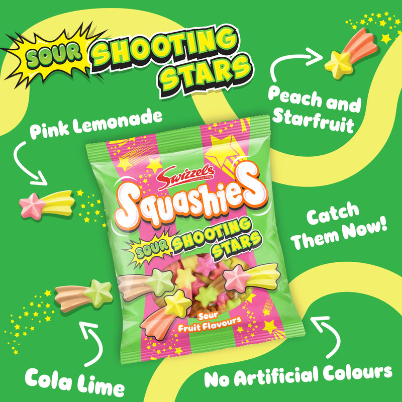 Swizzels Squashies Sour Shooting Stars sour fruit gums 100g - British product
