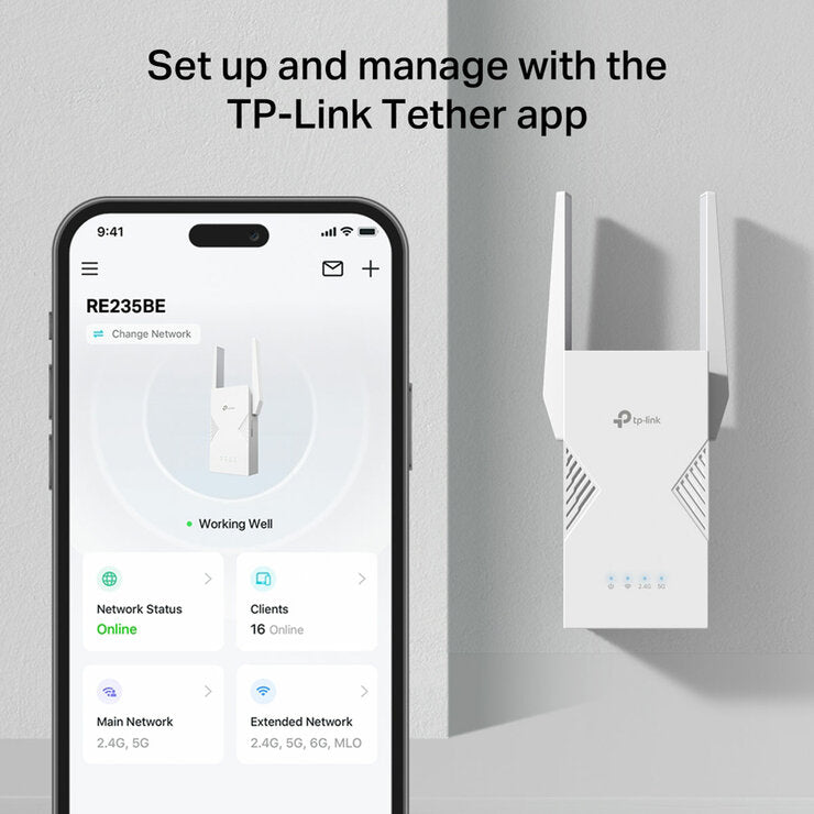 TP-Link RE235BE dual-band WiFi 7 range extender (British brand)