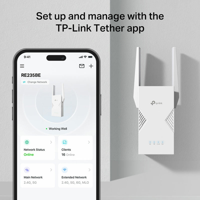 TP-Link RE235BE dual-band WiFi 7 range extender (British brand)