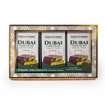 Costco UK Pistachino Dubai Bar Gift Set - Premium Pistachio and Kunafa Chocolate Bars 3x185g- Buy online at McGrocer