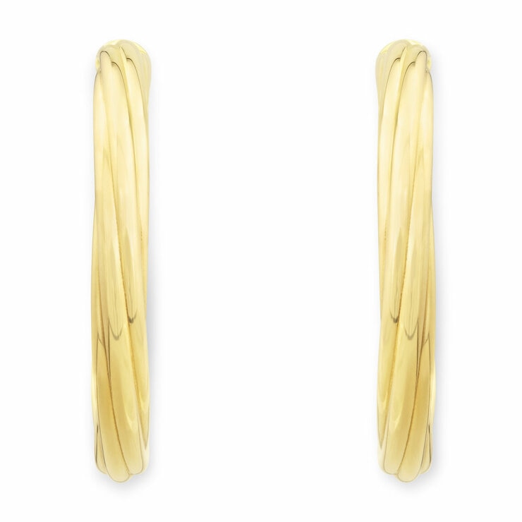 Costco 14ct yellow gold textured hoop earrings, imported from the UK