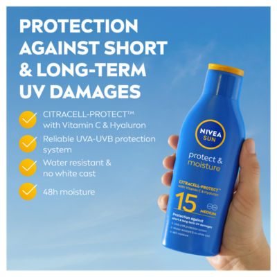 Nivea Protect & Moisture Lotion Sun Cream SPF15 200ml, imported from the UK