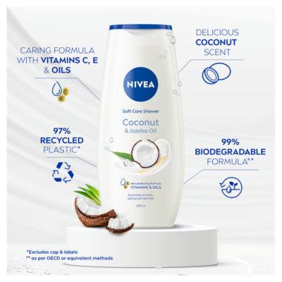 Nivea Coconut & Jojoba Oil Shower Cream 250ml, imported from the UK