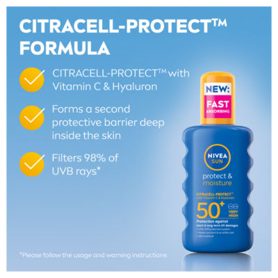 Nivea SPF50+ sun cream pump spray 200ml, imported from the UK