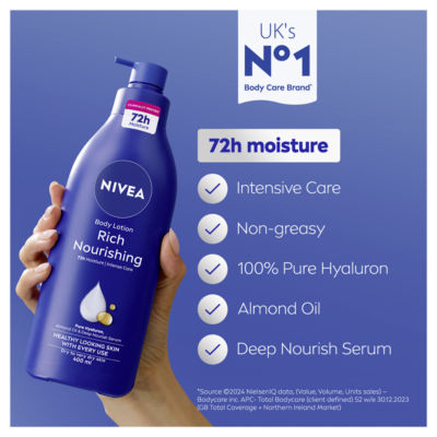 NIVEA Rich Nourishing Body Lotion Dry Skin 400ML, imported from the UK
