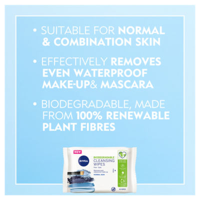 Nivea biodegradable cleansing wipes 20 pack, imported from the UK