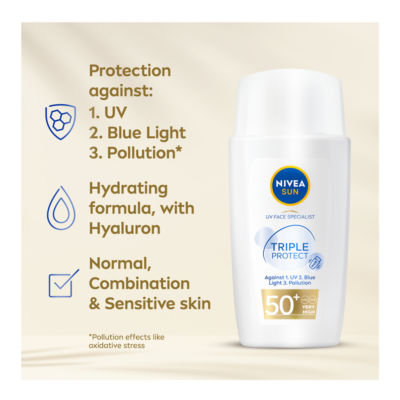 Nivea Triple Protect Face Fluid SPF 50+ 40ml, imported from the UK