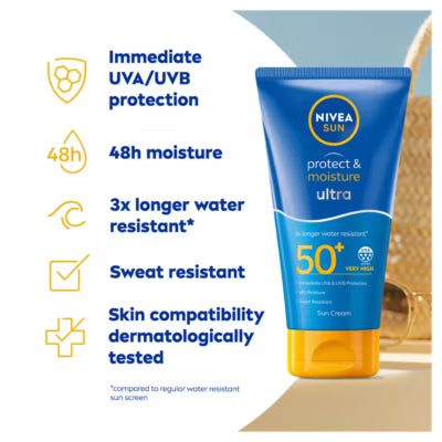 Nivea Protect & Moisture Ultra SPF 50+ sun cream 150ML, imported from the UK