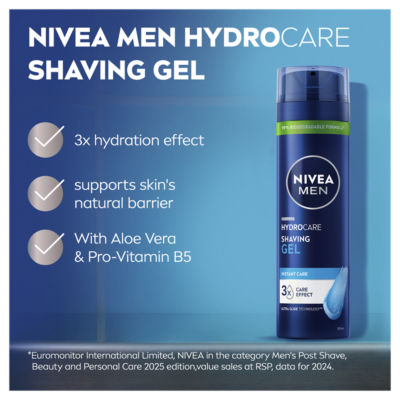 Nivea Men Hydrocare shaving gel 200ml, imported from the UK