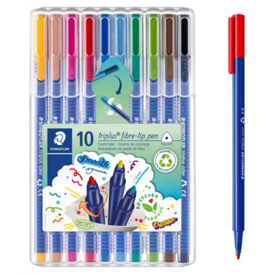 Staedtler triplus Fibre-Tip colouring pens pack of 10 (British brand)