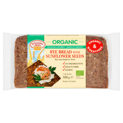 ASDA Schneider Organic Rye Bread with Sunflower Seeds 7 Slices 500g- Buy online at McGrocer