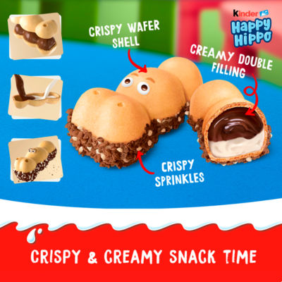 Kinder Happy Hippo chocolate cream wafer biscuits multipack 103g, imported from the UK
