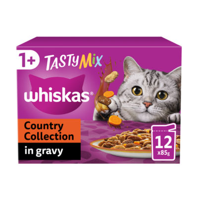 ASDA Whiskas 1+ Tasty Mix Country Collection Wet Cat Food Pouches in Gravy 12 x 85g- Buy online at McGrocer
