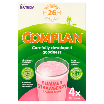 ASDA Complan Summer Strawberry Flavour Fortified Drink Mix 4 x 55g- Buy online at McGrocer
