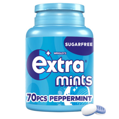 Wrigley's Extra Peppermint Sugarfree Mints bottle of 70 pieces (British brand)