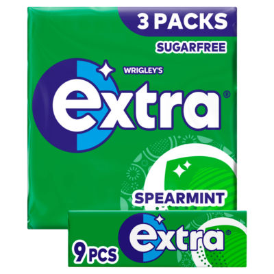 Wrigley's Extra Spearmint Sugarfree Chewing Gum Multipack 3x9 Pieces (British brand)