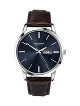 Next Watch - Brown Croco-Grain Leather Strap, Blue Sunray Dial, Day/Date, 40mm Case- Buy online at McGrocer