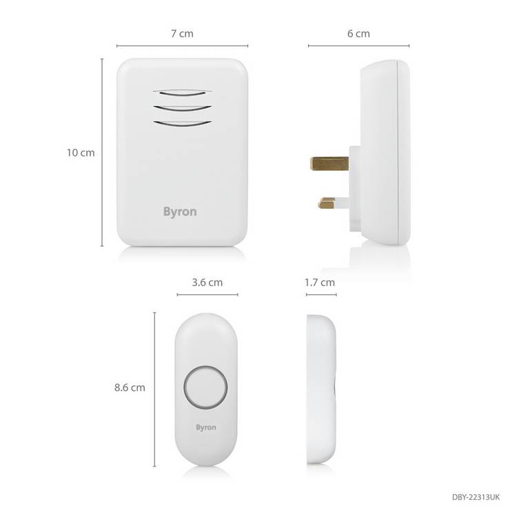 Byron plug-thru doorbell 150m range, UK version