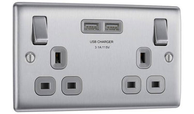 Argos BG 2 Gang Socket with 2 USB 3.1 Ports, Stainless Steel- Buy online at McGrocer