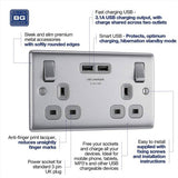 BG 2 gang socket with USB 3.1 stainless steel - British product