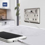 BG 2 gang socket with USB 3.1 stainless steel - British product